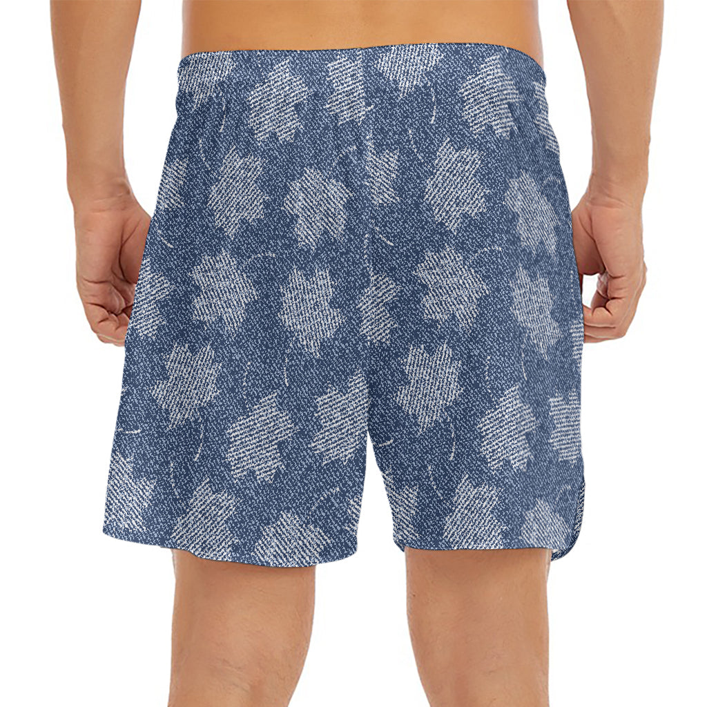 Maple Leaf Denim Jeans Pattern Print Men's Split Running Shorts