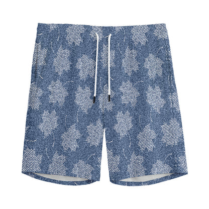 Maple Leaf Denim Jeans Pattern Print Men's Sports Shorts