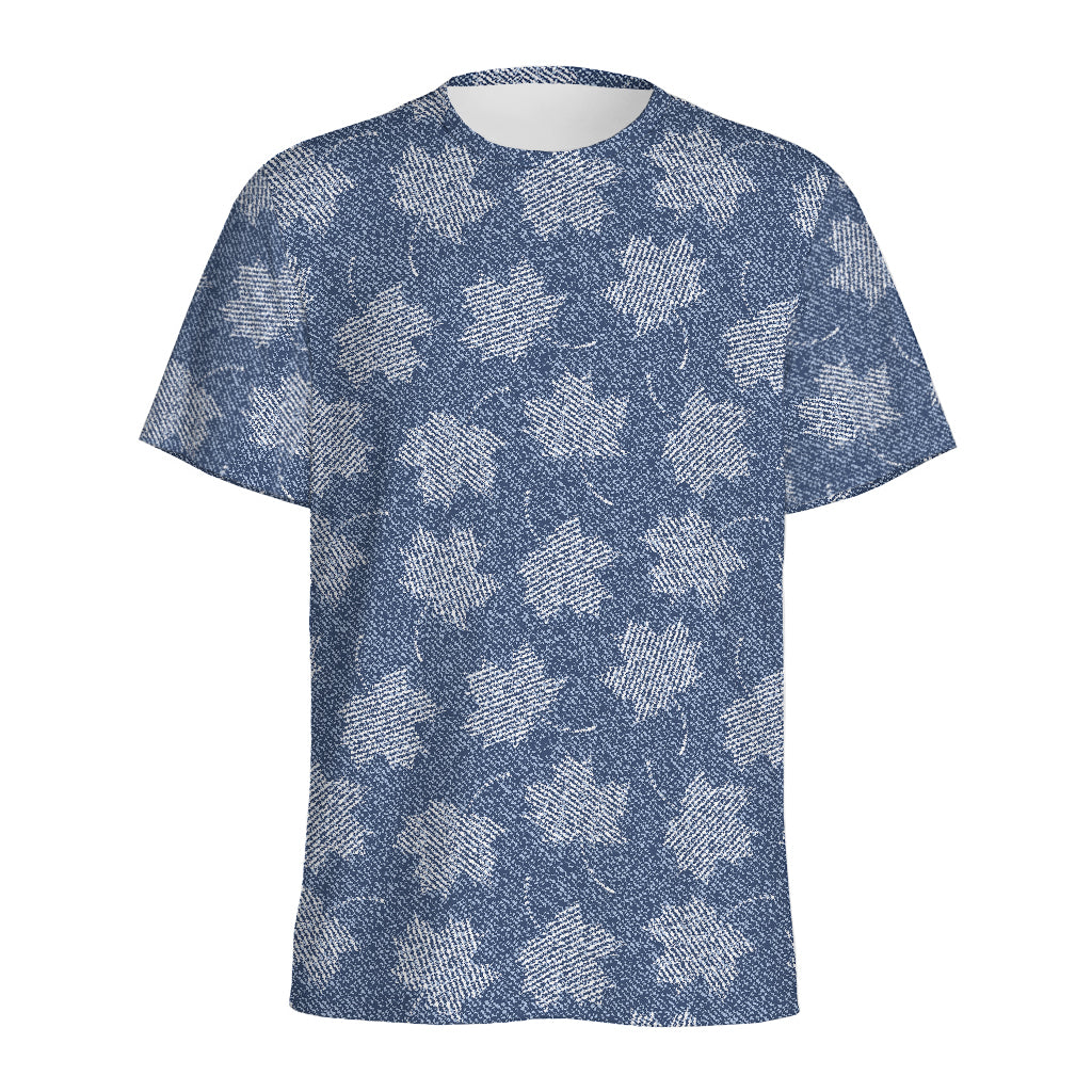 Maple Leaf Denim Jeans Pattern Print Men's Sports T-Shirt
