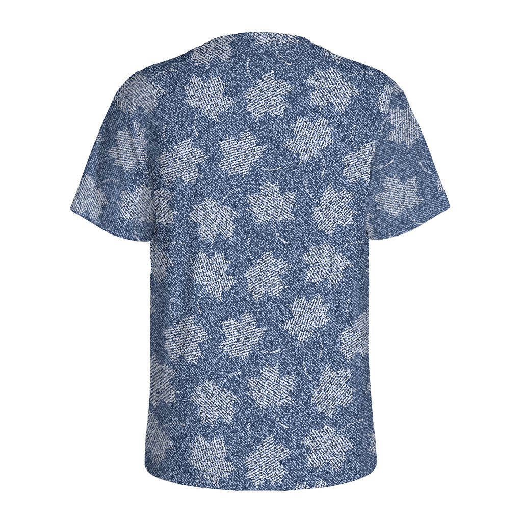 Maple Leaf Denim Jeans Pattern Print Men's Sports T-Shirt