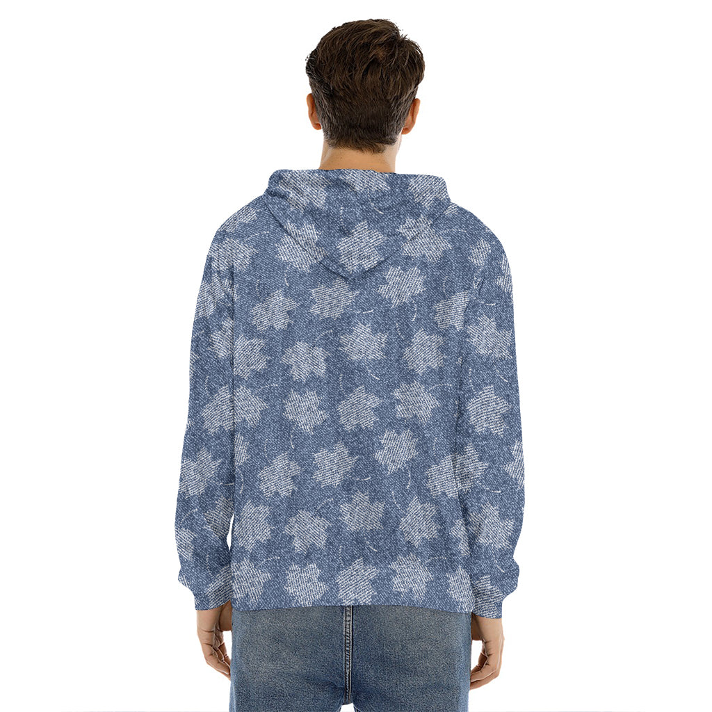Maple Leaf Denim Jeans Pattern Print Men's Velvet Pullover Hoodie