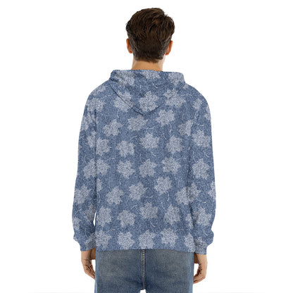 Maple Leaf Denim Jeans Pattern Print Men's Velvet Pullover Hoodie