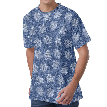 Maple Leaf Denim Jeans Pattern Print Men's Velvet T-Shirt