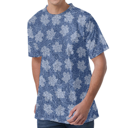 Maple Leaf Denim Jeans Pattern Print Men's Velvet T-Shirt