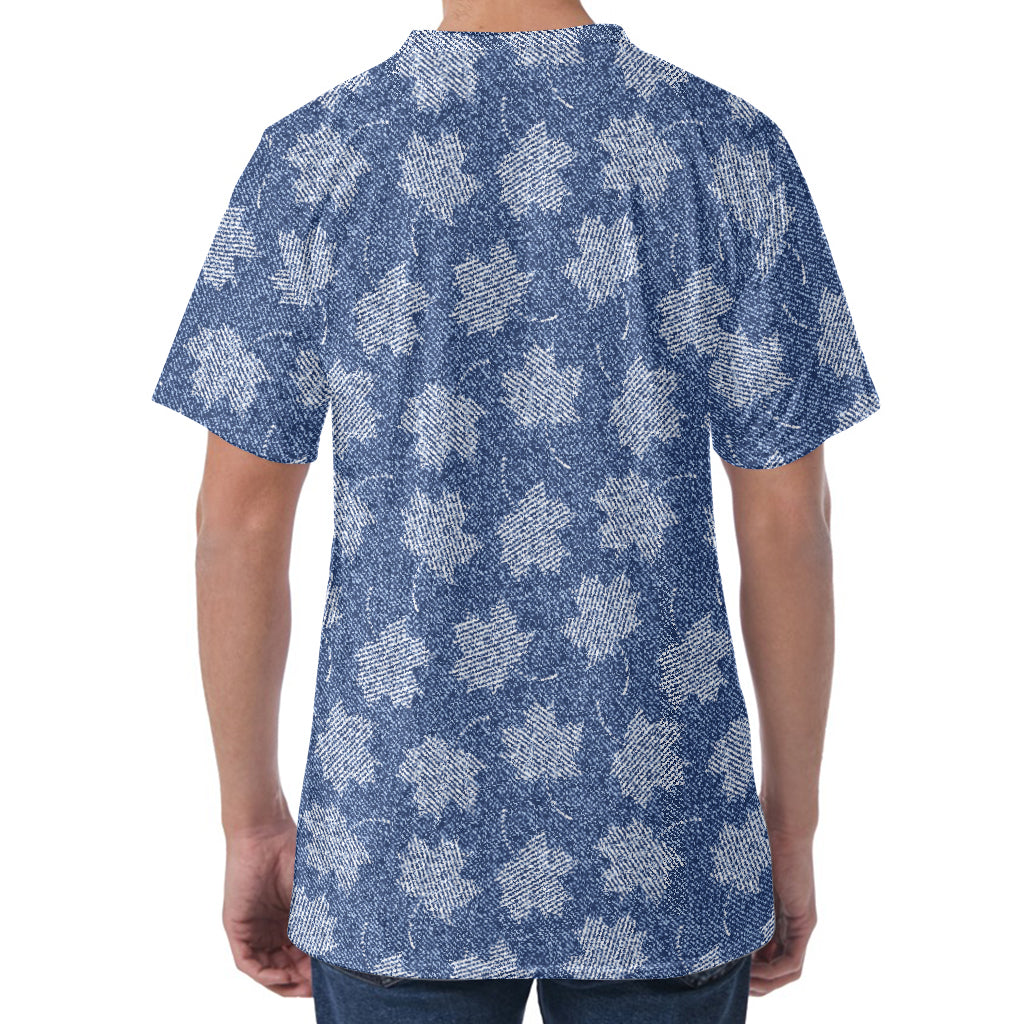Maple Leaf Denim Jeans Pattern Print Men's Velvet T-Shirt