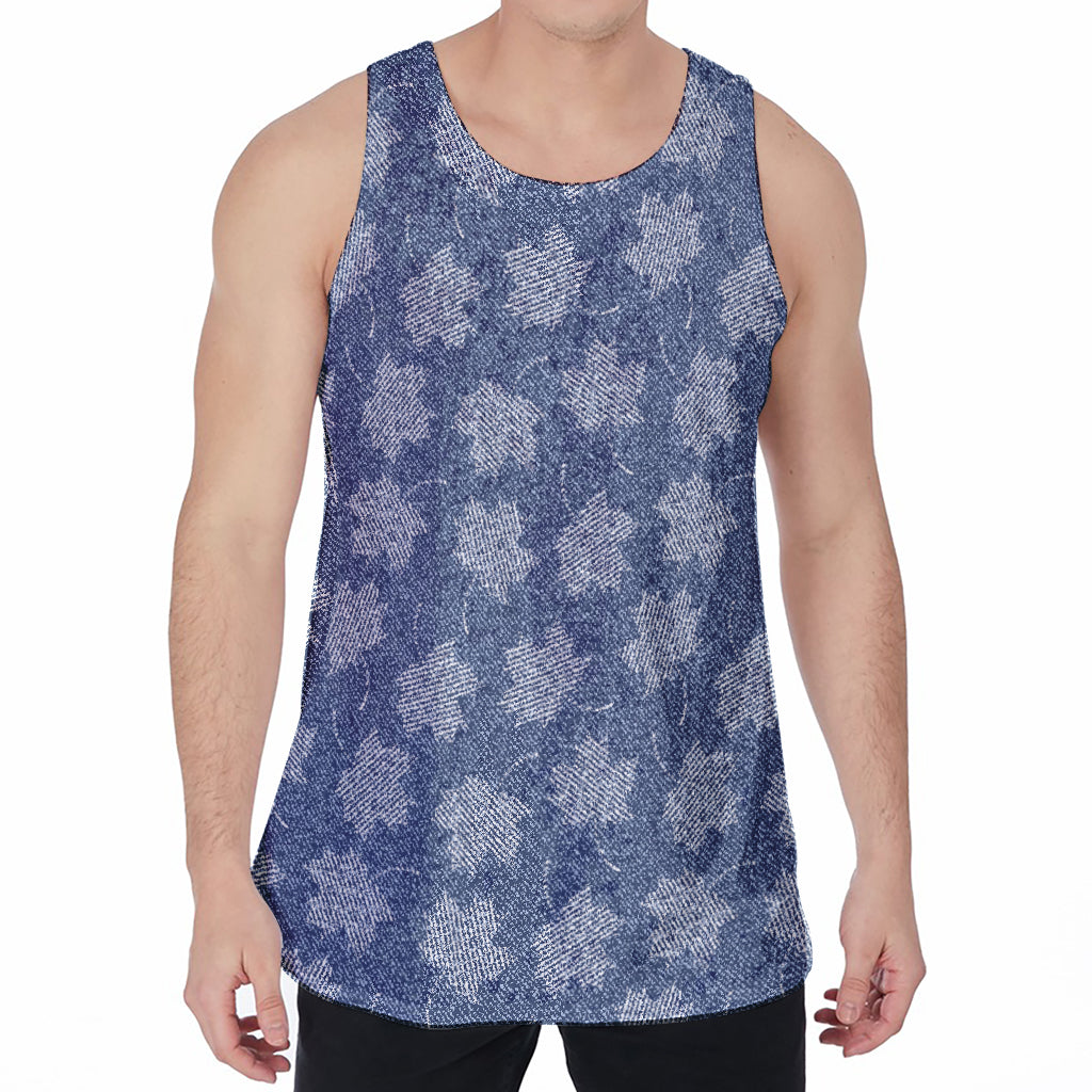 Maple Leaf Denim Jeans Pattern Print Men's Velvet Tank Top