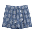 Maple Leaf Denim Jeans Pattern Print Mesh Shorts