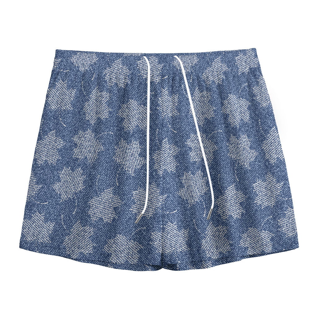 Maple Leaf Denim Jeans Pattern Print Mesh Shorts