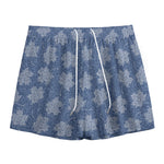 Maple Leaf Denim Jeans Pattern Print Mesh Shorts