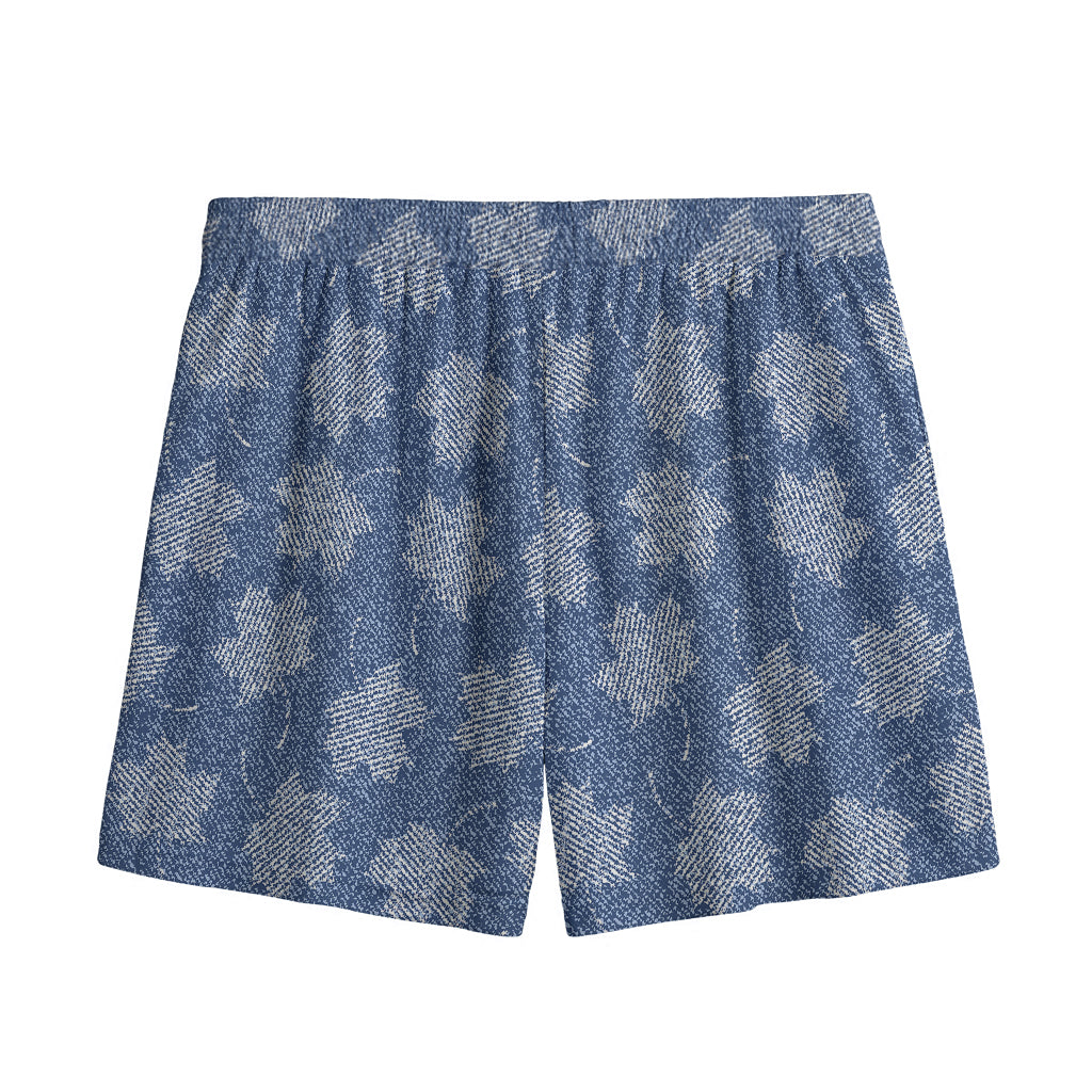 Maple Leaf Denim Jeans Pattern Print Mesh Shorts