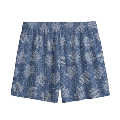 Maple Leaf Denim Jeans Pattern Print Mesh Shorts