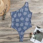 Maple Leaf Denim Jeans Pattern Print One Shoulder Bodysuit
