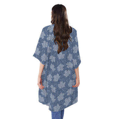 Maple Leaf Denim Jeans Pattern Print Open Front Beach Cover Up