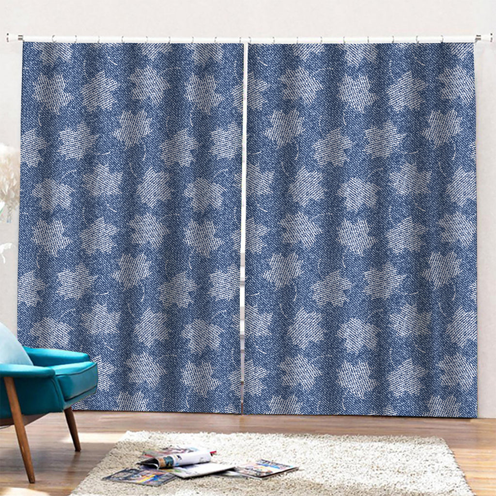 Maple Leaf Denim Jeans Pattern Print Pencil Pleat Curtains