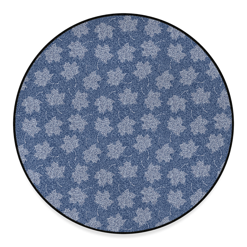 Maple Leaf Denim Jeans Pattern Print Round Floor Mat