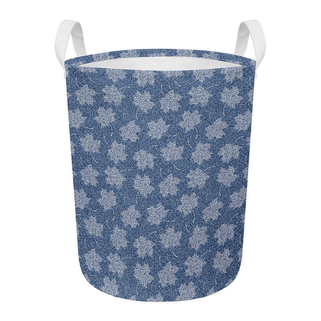 Maple Leaf Denim Jeans Pattern Print Round Laundry Basket