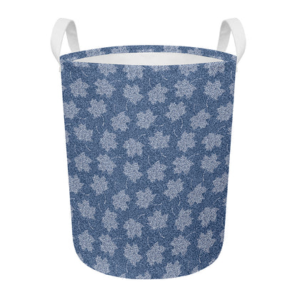 Maple Leaf Denim Jeans Pattern Print Round Laundry Basket