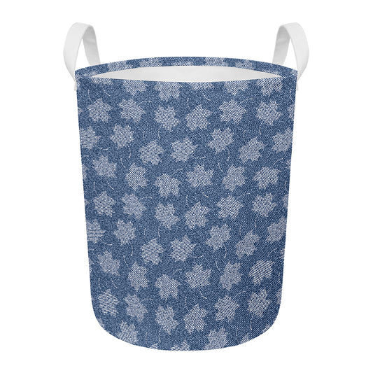Maple Leaf Denim Jeans Pattern Print Round Laundry Basket
