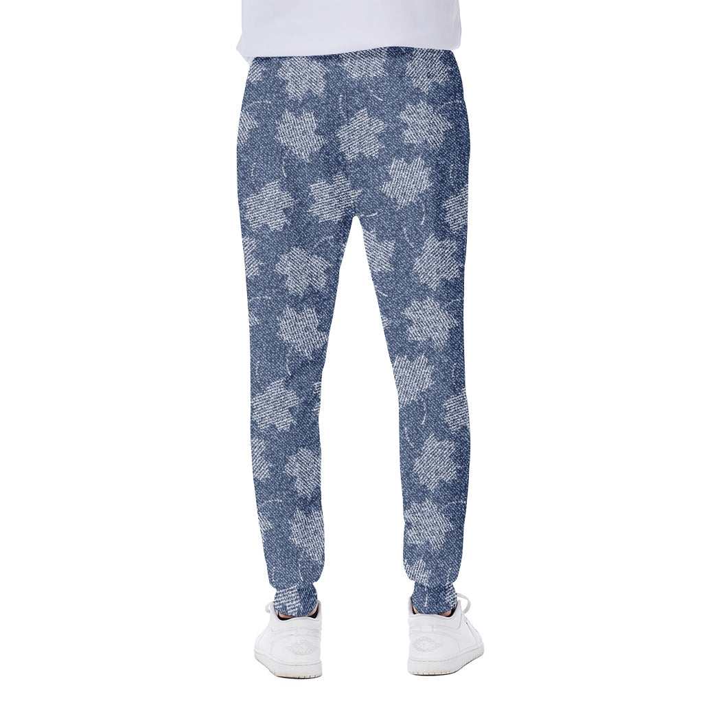 Maple Leaf Denim Jeans Pattern Print Scuba Joggers