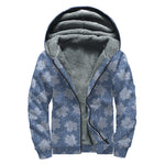 Maple Leaf Denim Jeans Pattern Print Sherpa Lined Zip Up Hoodie