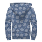 Maple Leaf Denim Jeans Pattern Print Sherpa Lined Zip Up Hoodie