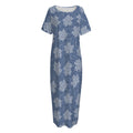 Maple Leaf Denim Jeans Pattern Print Short Sleeve Long Nightdress