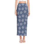 Maple Leaf Denim Jeans Pattern Print Side Slit Maxi Skirt