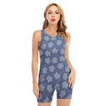 Maple Leaf Denim Jeans Pattern Print Sleeveless One Piece Swimsuit