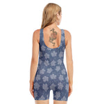 Maple Leaf Denim Jeans Pattern Print Sleeveless One Piece Swimsuit