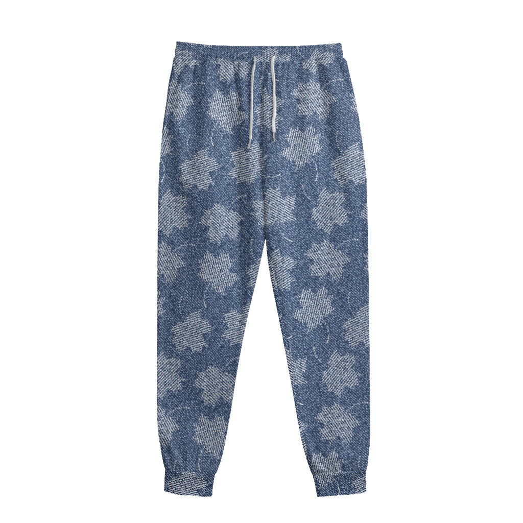 Maple Leaf Denim Jeans Pattern Print Sweatpants