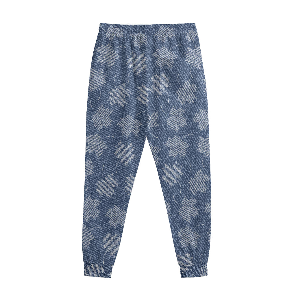 Maple Leaf Denim Jeans Pattern Print Sweatpants