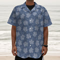 Maple Leaf Denim Jeans Pattern Print Textured Short Sleeve Shirt