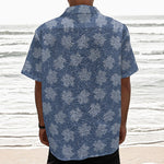 Maple Leaf Denim Jeans Pattern Print Textured Short Sleeve Shirt