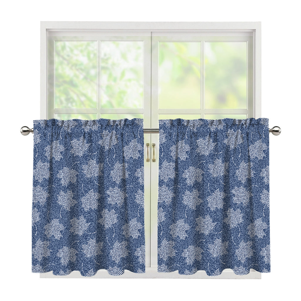 Maple Leaf Denim Jeans Pattern Print Tier Curtains