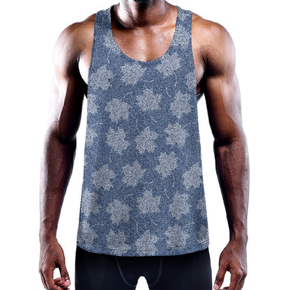 Maple Leaf Denim Jeans Pattern Print Training Tank Top