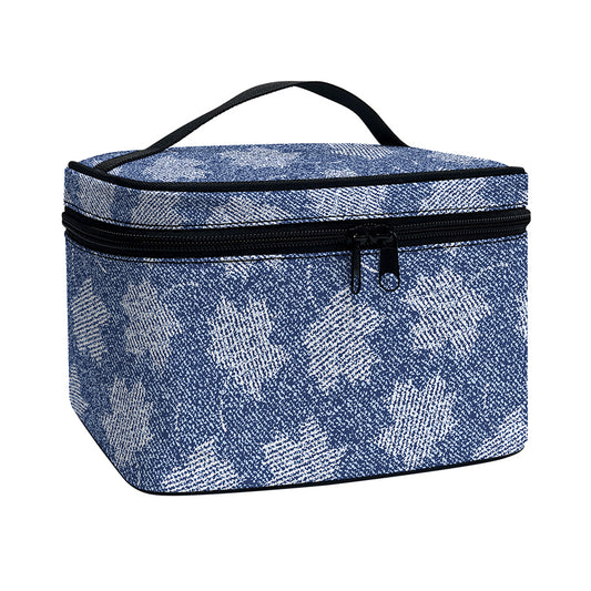 Maple Leaf Denim Jeans Pattern Print Travel Makeup Bag