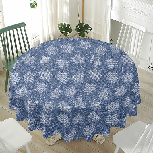 Maple Leaf Denim Jeans Pattern Print Waterproof Round Tablecloth