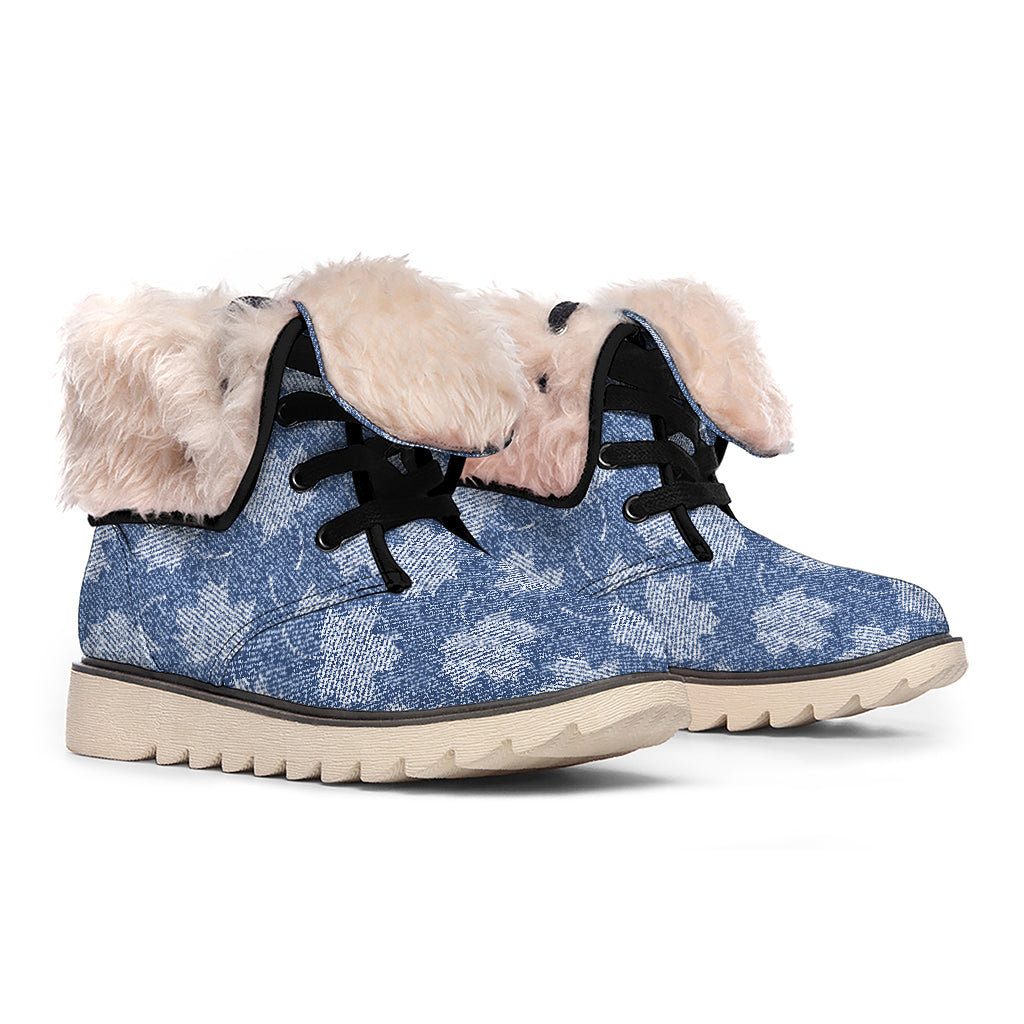 Maple Leaf Denim Jeans Pattern Print Winter Boots