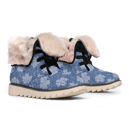 Maple Leaf Denim Jeans Pattern Print Winter Boots