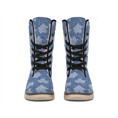 Maple Leaf Denim Jeans Pattern Print Winter Boots