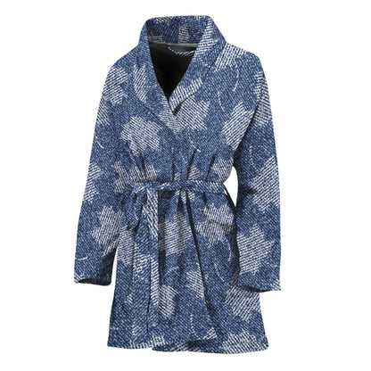 Maple Leaf Denim Jeans Pattern Print Women's Bathrobe