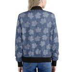 Maple Leaf Denim Jeans Pattern Print Women's Bomber Jacket