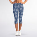 Maple Leaf Denim Jeans Pattern Print Women's Capri Leggings