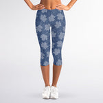 Maple Leaf Denim Jeans Pattern Print Women's Capri Leggings