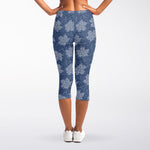 Maple Leaf Denim Jeans Pattern Print Women's Capri Leggings