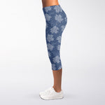 Maple Leaf Denim Jeans Pattern Print Women's Capri Leggings
