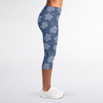 Maple Leaf Denim Jeans Pattern Print Women's Capri Leggings