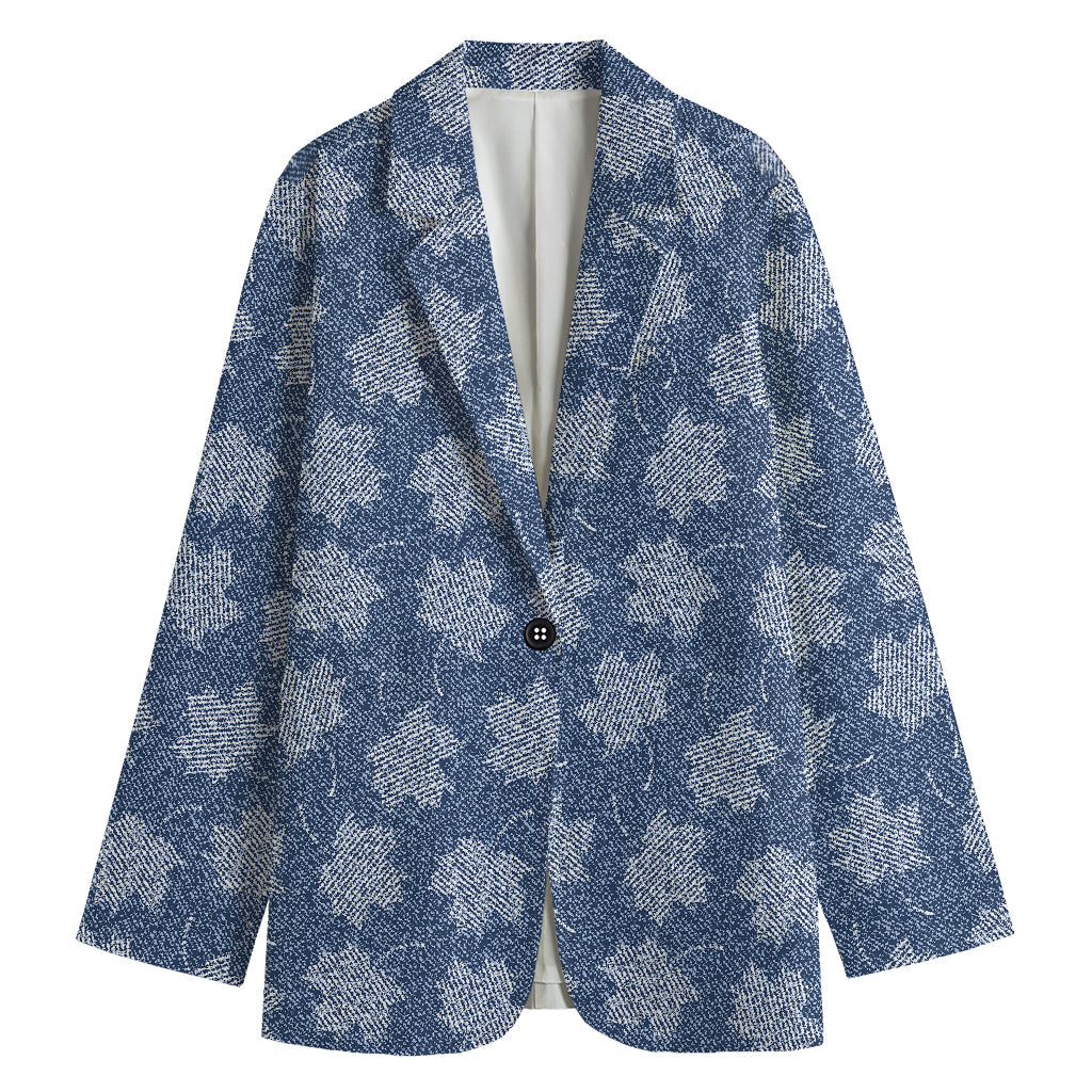 Maple Leaf Denim Jeans Pattern Print Women's Cotton Blazer