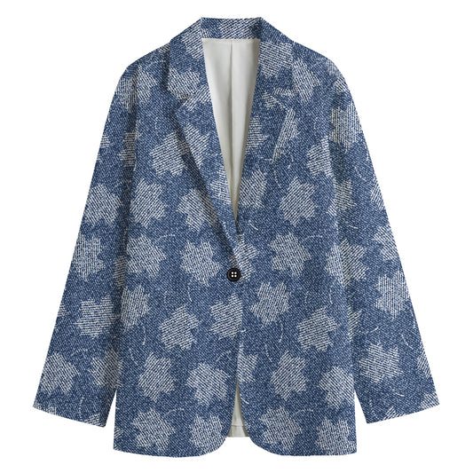 Maple Leaf Denim Jeans Pattern Print Women's Cotton Blazer
