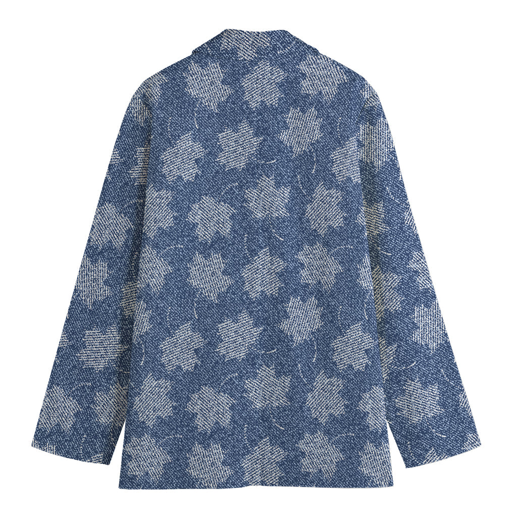 Maple Leaf Denim Jeans Pattern Print Women's Cotton Blazer